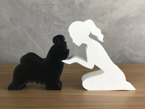 Girl and her lhasa apso - tied hair 3D Print Model