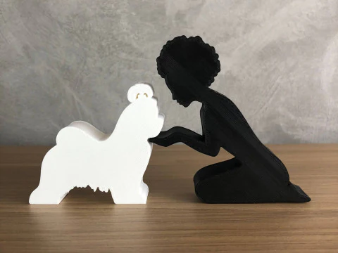 M&auml;dchen und ihr Lhasa Apso - Afro-Haar 3D Druckmodell