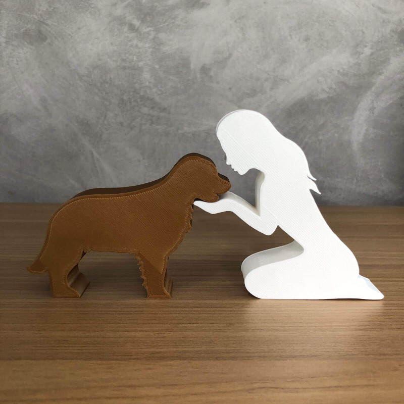 Girl and her Golden Retriever - straight hair 3D Print Model .c4d .max .obj .3ds .fbx .stl .blend 