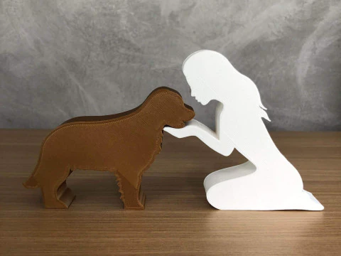 Dziewczyna i jej Golden Retriever - proste włosy Model do druku 3D