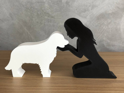 Girl and her Golden Retriever - straight hair 3D Print Model