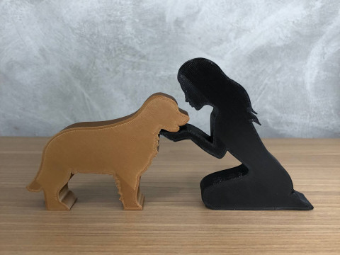 Girl and her Golden Retriever - straight hair 3D Print Model