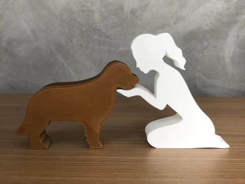 Chica y su Golden Retriever - pelo atado Modelo de impresión 3D