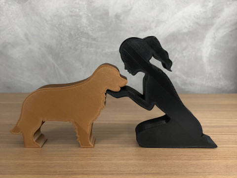 Girl and her Golden Retriever - tied hair 3D Print Model