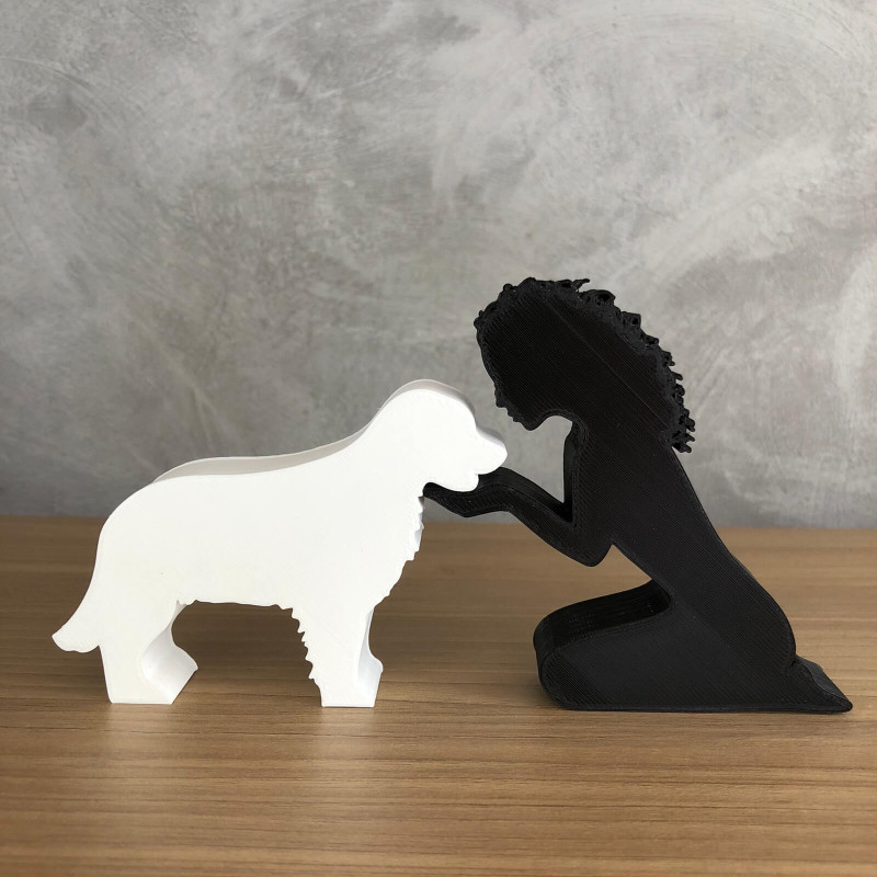 Girl and her Golden Retriever - wavy hair 3D Print Model .c4d .max .obj .3ds .fbx .stl .blend