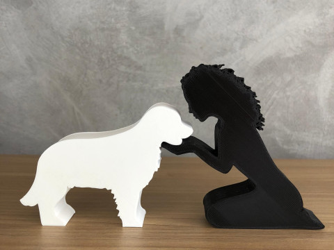Girl and her Golden Retriever - wavy hair 3D Print Model