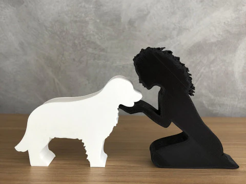 Ni&ntilde;a y su Golden Retriever - cabello ondulado Modelo de impresión 3D