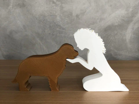 Girl and her Golden Retriever - wavy hair 3D Print Model