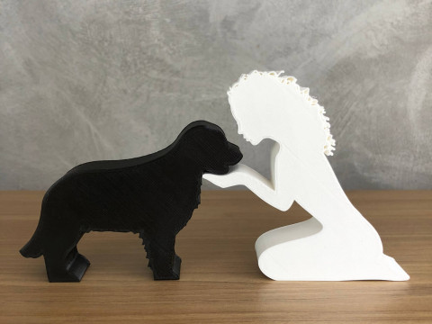 Ragazza e il suo Golden Retriever - capelli ondulati Modello di stampa 3D