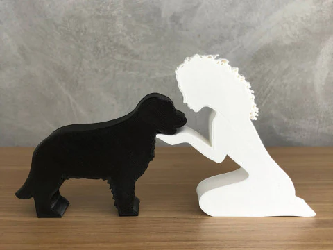 Girl and her Golden Retriever - wavy hair 3D Print Model