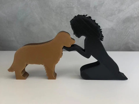 Girl and her Golden Retriever - wavy hair 3D Print Model