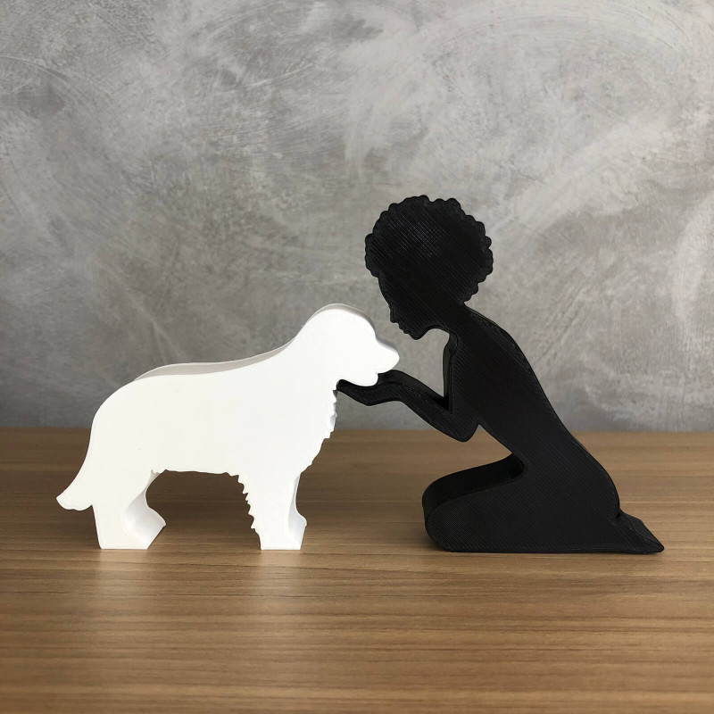 Girl and her Golden Retriever - afro hair 3D Print Model .c4d .max .obj .3ds .fbx .stl .blend 