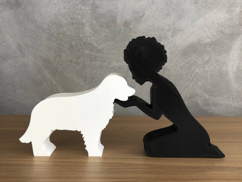 Girl and her Golden Retriever - afro hair 3D Print Model