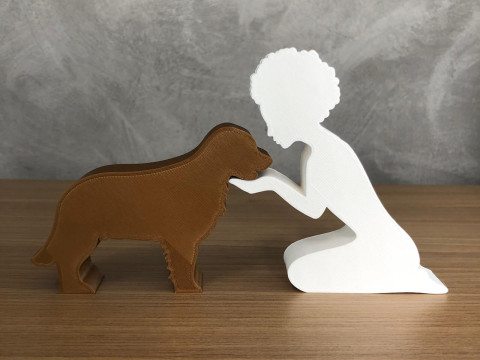 Girl and her Golden Retriever - afro hair 3D Print Model