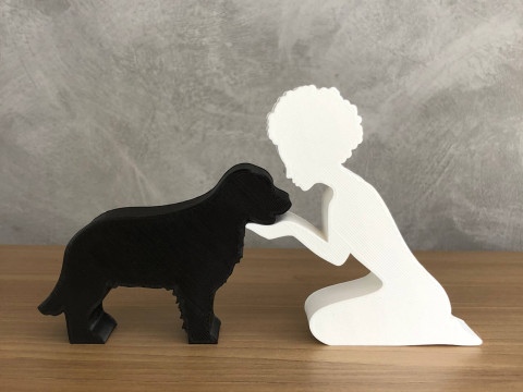 Girl and her Golden Retriever - afro hair 3D Print Model
