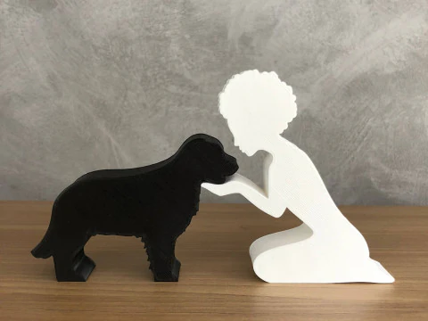Girl and her Golden Retriever - afro hair 3D Print Model
