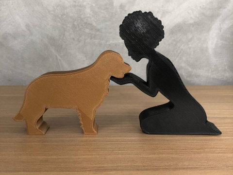 Girl and her Golden Retriever - afro hair 3D Print Model