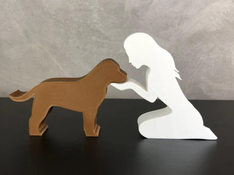 Girl and her Labrador Retriever - straight hair 3D Print Model