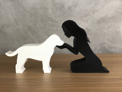 Girl and her Labrador Retriever - straight hair Modèles 3D en vedette