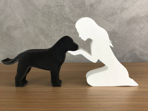 Girl and her Labrador Retriever - straight hair Modèles 3D en vedette