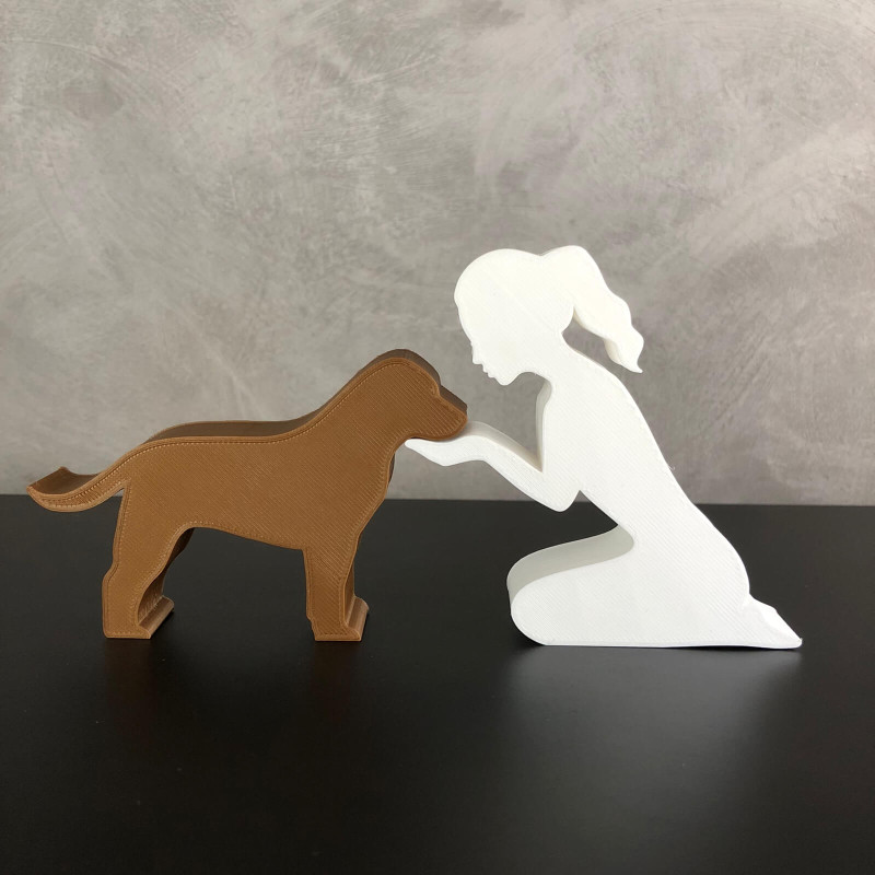 Girl and her Labrador Retriever - tied hair 3D Print Model .c4d .max .obj .3ds .fbx .stl .blend