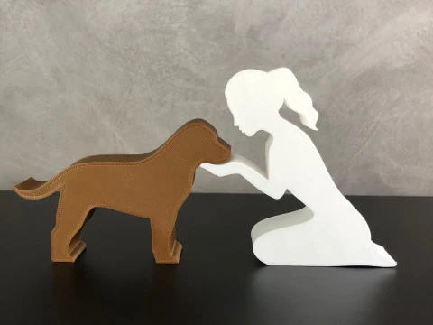 लड़की और उसका लैब्राडोर कुत्ता - बंधे हुए बाल 3D प्रिंट मॉडल