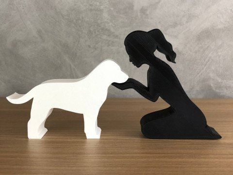 Girl and her Labrador Retriever - tied hair 3D Print Model