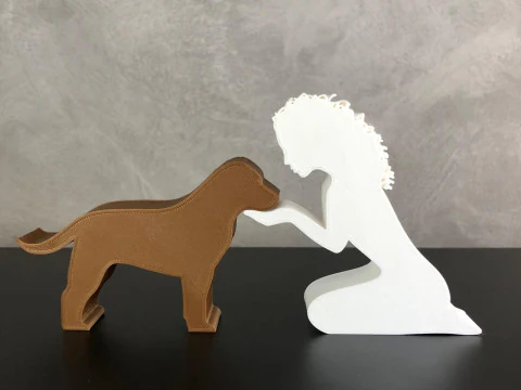 Meisje en haar Labrador Retriever - golvend haar 3D printmodel