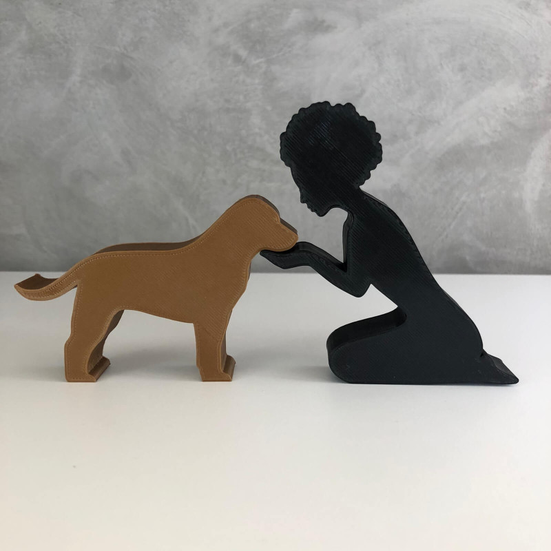 Girl and her Labrador Retriever - afro hair 3D Print Model .c4d .max .obj .3ds .fbx .stl .blend