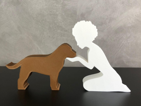 Girl and her Labrador Retriever - afro hair 3D Print Model