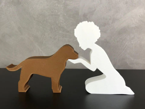 Girl and her Labrador Retriever - afro hair 3D Print Model