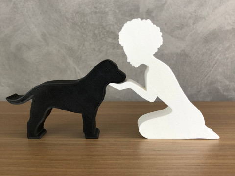 Girl and her Labrador Retriever - afro hair 3D Print Model