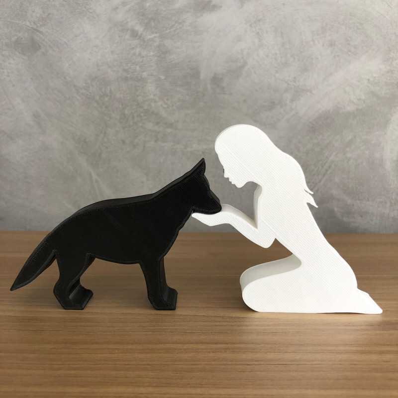 Girl and her German Shepherd - straight hair 3Dプリントモデル .c4d .max .obj .3ds .fbx .stl .blend 
