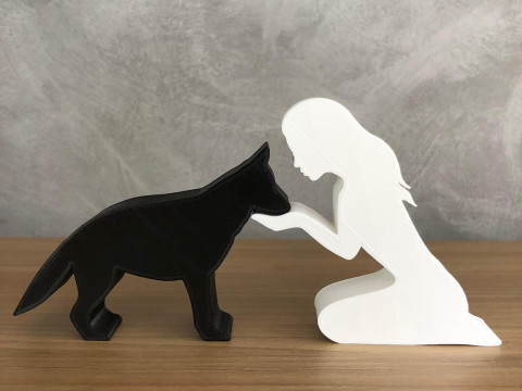 Girl and her German Shepherd - straight hair 3D 프린트 모델