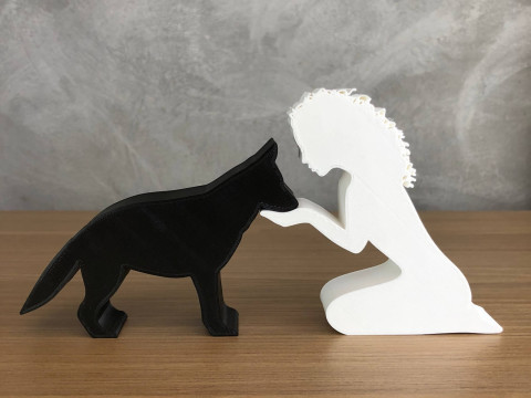 Girl and her German Shepherd - wavy hair 3D 프린트 모델