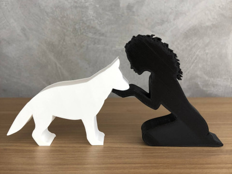 Girl and her German Shepherd - wavy hair Modelo de Impressão 3D