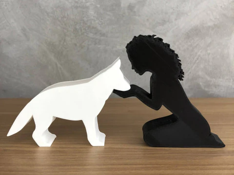 Girl and her German Shepherd - wavy hair 3D Print Model