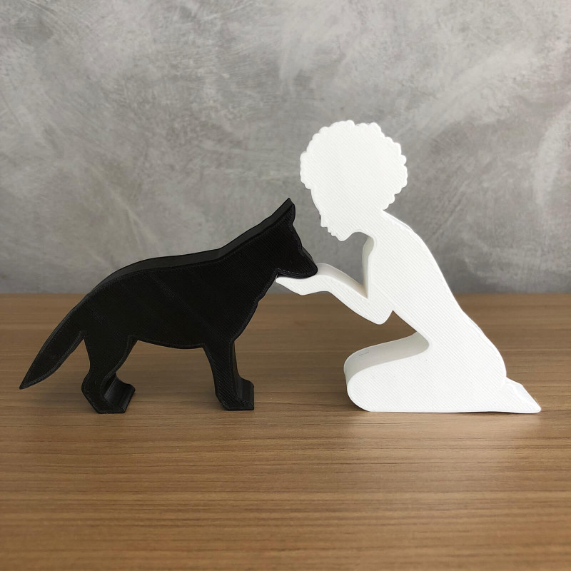 Girl and her German Shepherd - afro hair 3D Print Model .c4d .max .obj .3ds .fbx .stl .blend 