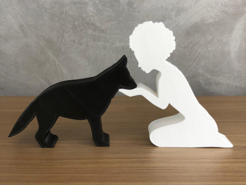 Girl and her German Shepherd - afro hair 3D 프린트 모델