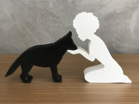 Girl and her German Shepherd - afro hair 3D Print Model