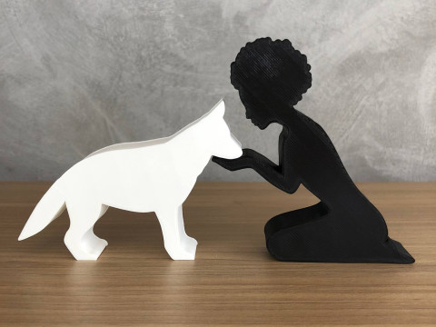 Girl and her German Shepherd - afro hair 3D Print Model