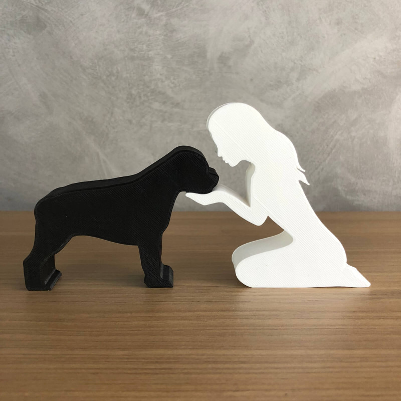 Girl and her Rottweiler - straight hair 3D Print Model .c4d .max .obj .3ds .fbx .stl .blend 