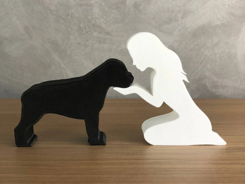 Девушка и ее ротвейлер - прямые волосы 3D Принт Модель