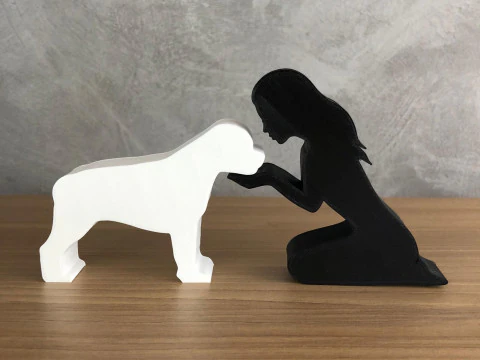 Girl and her Rottweiler - straight hair 3D Print Model