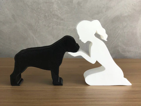 Girl and her Rottweiler - tied hair 3D Print Model