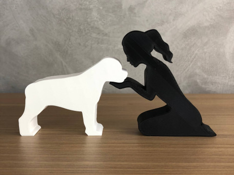 Girl and her Rottweiler - tied hair 3D 프린트 모델