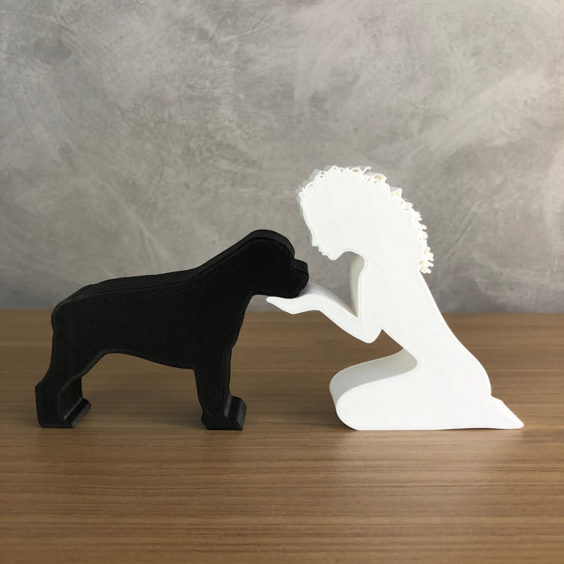 Girl and her Rottweiler - wavy hair 3D 打印模型 .c4d .max .obj .3ds .fbx .stl .blend 