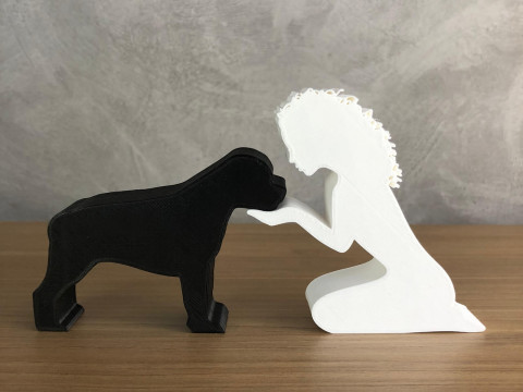 Girl and her Rottweiler - wavy hair 3D Print Model