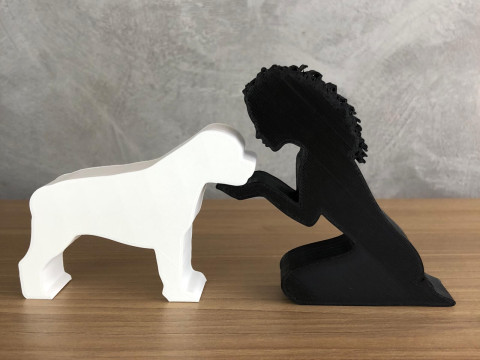 Girl and her Rottweiler - wavy hair 3D 打印模型
