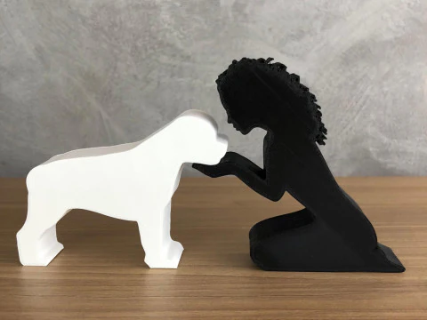 Girl and her Rottweiler - wavy hair 3D Print Model